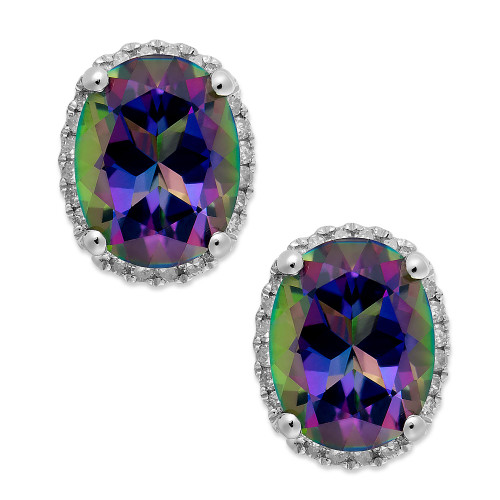14k White Gold Mystic Topaz (4 ct. t.w.) and Diamond (1/6 ct. t.w.) Stud Earrings