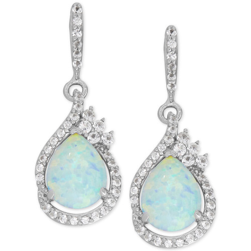 Lab-Created Opal (1-1/2 ct. t.w.) and White Sapphire (1/2 ct. t.w.) Drop Earrings in Sterling Silver