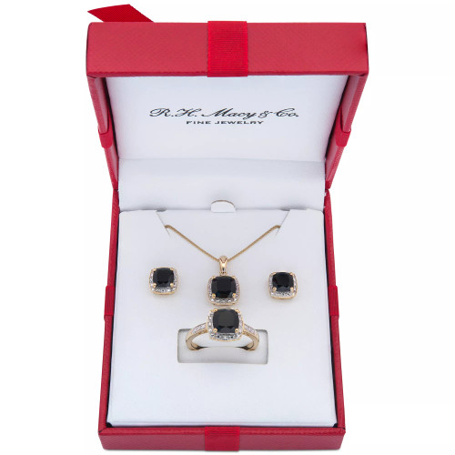 3-Pc. Set Onyx & Diamond Accent Pendant Necklace, Ring and Stud Earrings in 14k Gold-Plated Sterling Silver (Also Available in Sterling Silver)