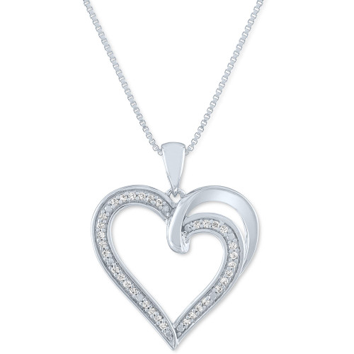 Diamond Heart 18" Pendant Necklace (1/10 ct. t.w.) in Sterling Silver