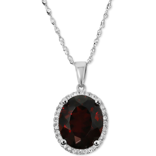 Rhodolite Garnet (4 ct. t.w.) & Diamond (1/10 ct. t.w.) Halo Pendant Necklace in 14k White Gold