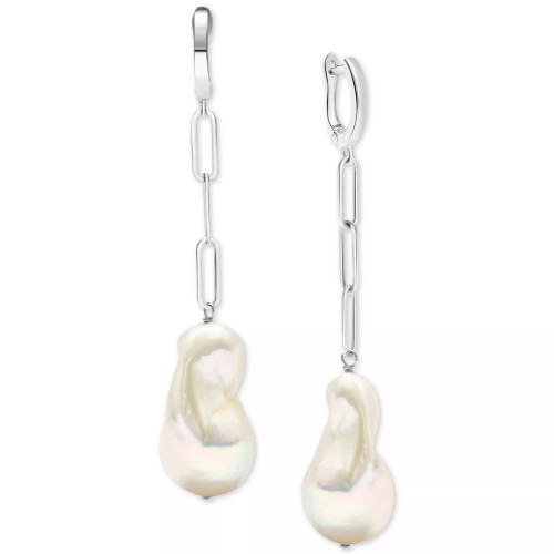 Cultured Freshwater Baroque Pearl (13-15mm) Paperclip Link Drop Earrings