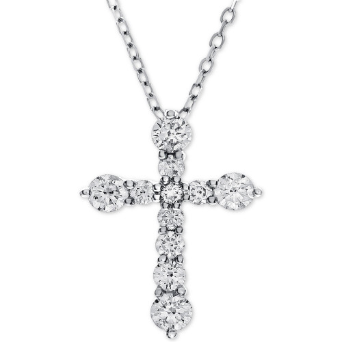 Diamond Cross Adjustable Pendant Necklace (1-1/2 ct. t.w.) in 14k White Gold