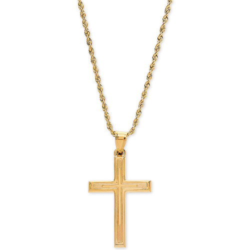 Engraved Cross 20" Pendant Necklace in 14k Gold