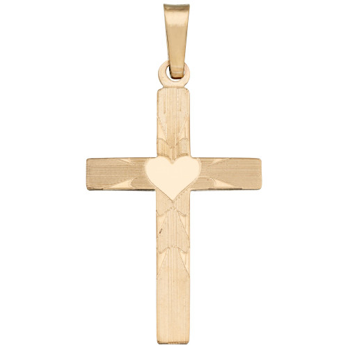 Heart on Cross Pendant in 14k Yellow Gold