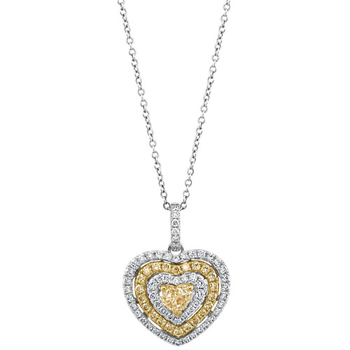 EFFY® Yellow & White Diamond Multirow Heart 18" Pendant Necklace (1-1/20 ct. t.w.) in 14k White & Yellow Gold