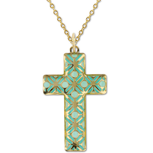 Enamel Cross Overlay 18" Pendant Necklace in 14k Gold
