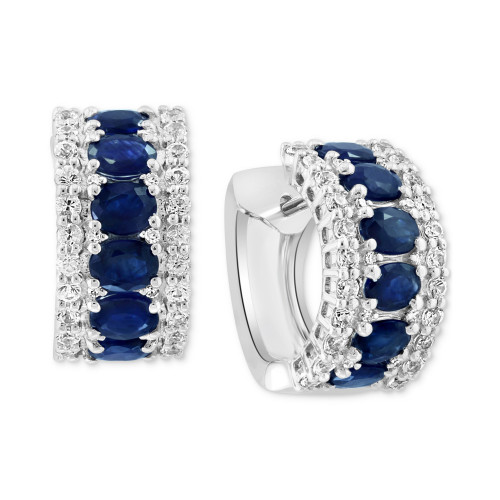 EFFY® Blue & White Sapphire (3-1/4 ct. t.w.) & Diamond (1/20 ct. t.w.) Small Hoop Earrings in 14k White Gold, 0.59"
