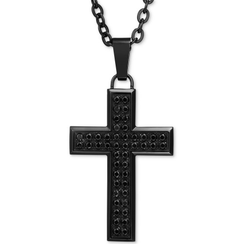 Men's Black Sapphire Square Cross 22" Pendant Necklace (1-1/2 ct. t.w.) in Black Ion-Plated Stainless Steel