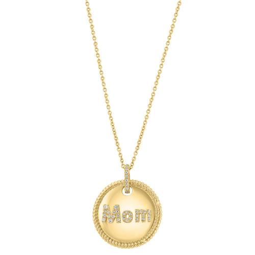 EFFY® Diamond Mom Disc Pendant Necklace (1/8 ct. t.w.) in 14k Gold, 16-3/4" + 1-1/4" extender