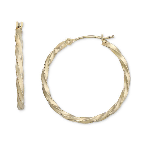Twist Style Small Hoop Earrings in 10k Gold, 1"