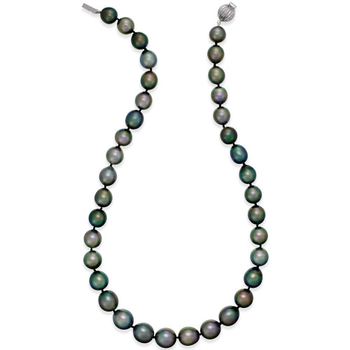 Cultured Tahitian Black Pearl (10-12mm) Strand Necklace in 14k White Gold