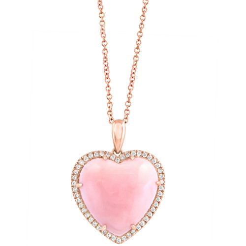 EFFY® Pink Opal (10-9/10 ct. t.w.) & Diamond (1/5 ct. t.w.) Heart 18" Pendant Necklace in 14k Rose Gold