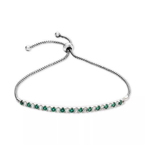 Lab-Created Sapphire (5/8 ct. t.w) & White Sapphire (5/8 ct. t.w.) Bolo Bracelet in Sterling Silver (Also available in Lab-Created Emerald, Ruby, Pink Sapphire and White Sapphire)