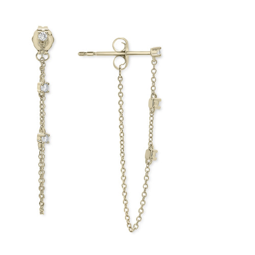 Diamond Long Chain Earrings (1/6 ct. t.w.) in 10k Yellow Gold