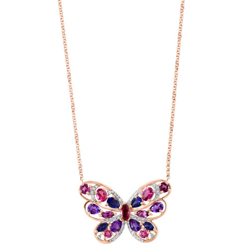 EFFY® Multi-Gemstone (1-7/8 ct. t.w.) & Diamond (1/6 ct. t.w.) 18" Butterfly Pendant Necklace in 14k Rose Gold