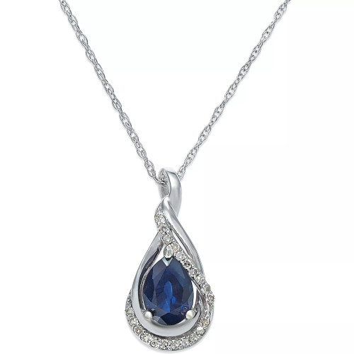 Sapphire (9/10 ct. t.w.) and Diamond Accent Pendant 18" Necklace in 14k White Gold (Also Available in Emerald)
