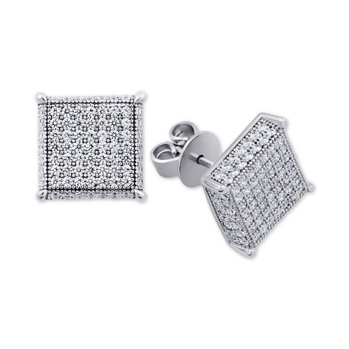 Cubic Zirconia Square Cluster Stud Earrings in Sterling Silver
