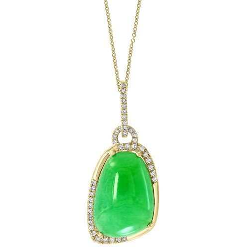 EFFY® Dyed Green Jade (17x12mm) & Diamond (1/5 ct. t.w.) 18" Pendant Necklace in 14k Gold