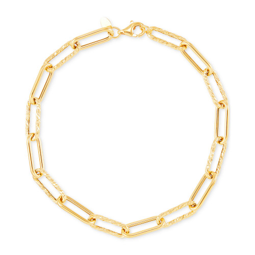 Polished & Textured Paperclip Link Bracelet in 14k Gold