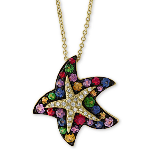 EFFY® Multi-Sapphire (1-1/10 ct. t.w.) & Diamond (1/10 ct. t.w.) 18" Starfish Pendant Necklace in 14k Gold