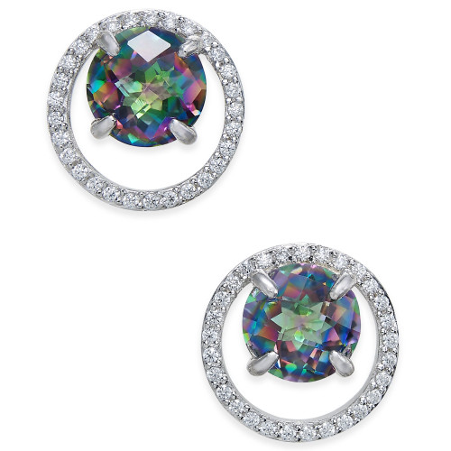 Mystic Topaz (1-3/4 ct. t.w.) and Diamond (1/6 ct. t.w.) Circle Stud Earrings in Sterling Silver