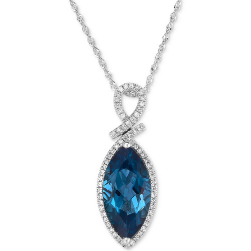 London Blue Topaz (4-1/2 ct. t.w.) & Diamond (1/5 ct. t.w.) Pendant Necklace in 14k White Gold