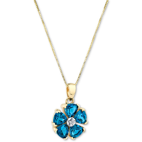 Blue Topaz (3 ct. t.w.) & Diamond Accent Flower 18" Pendant Necklace in 14k Gold