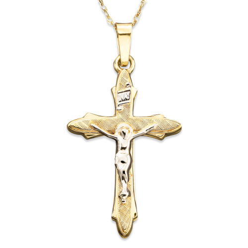Two Tone Crucifix Charm Pendant in 14K Yellow and White Gold