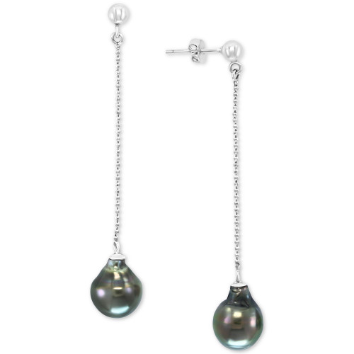 EFFY® Cultured Tahitian Pearl (9mm) Chain Drop Earrings in Sterling Silver