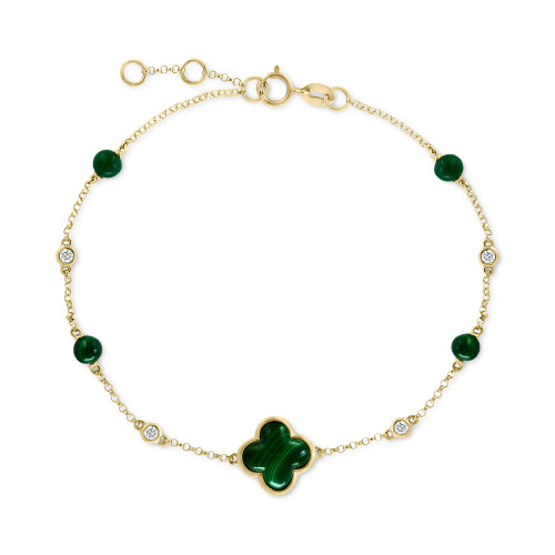EFFY® Malachite & Diamond (1/20 ct. t.w.) Chain Bracelet in 14k Gold