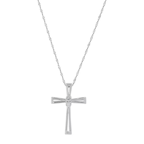Diamond Accent Double Bar Cross Pendant in Sterling Silver or 14k Gold-Plated Sterling Silver