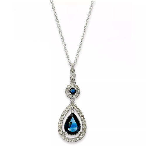 Sapphire (1-1/3 ct. t.w.) and Diamond (1/4 ct. t.w.) Drop Pendant Necklace Set in 14k White Gold (Also Available in Emerald)