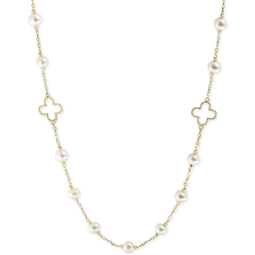Pearl by EFFY® White Cultured Freshwater Pearl (6mm) 32" Statement Necklace in 14k Gold