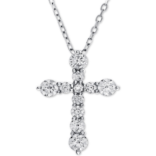 Diamond Cross Adjustable Pendant Necklace (1 ct. t.w.) in 14k White Gold