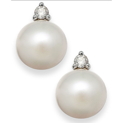 Akoya Pearl (7mm) and Diamond Accent Stud Earrings in 14k White Gold