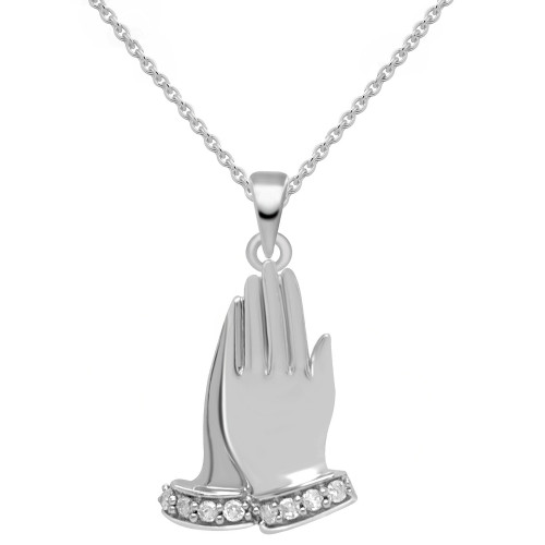 Diamond Praying Hands 18" Pendant Necklace (1/10 ct. t.w.) in Sterling Silver
