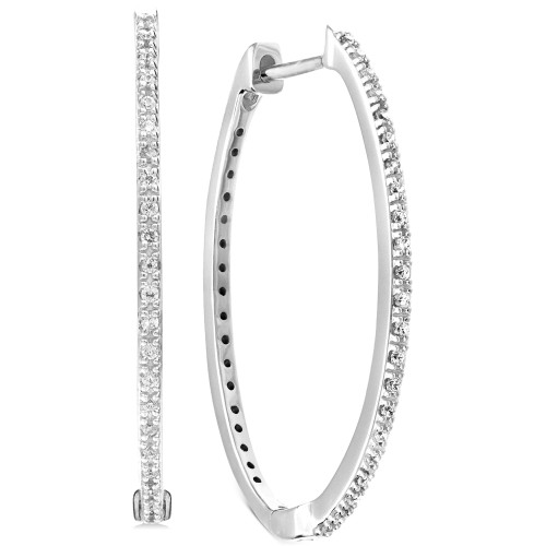Diamond Small Skinny Hoop Earrings (1/6 ct. t.w.) in 14k White Gold-Plated Sterling Silver, 0.75"