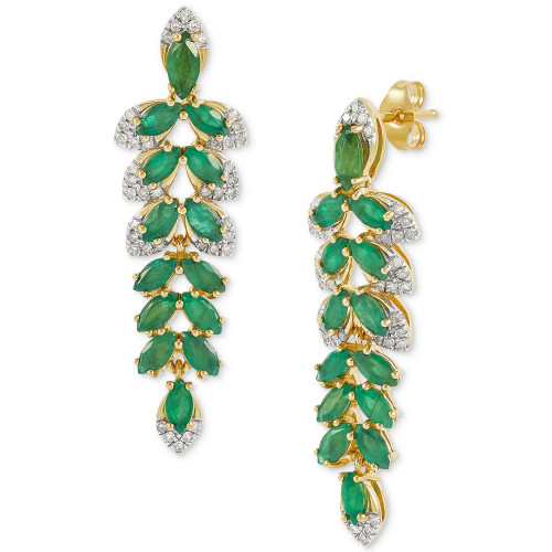 Emerald (2-5/8 ct. t.w.) & Diamond (1/4 ct. t.w.) Vine 18" Drop Earrings in 14k Gold