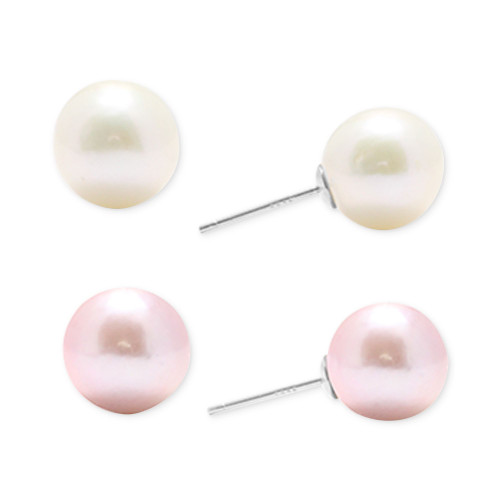 2-Pc. Set Pink & White Cultured Freshwater Pearl (9mm) Stud Earrings in Sterling Silver