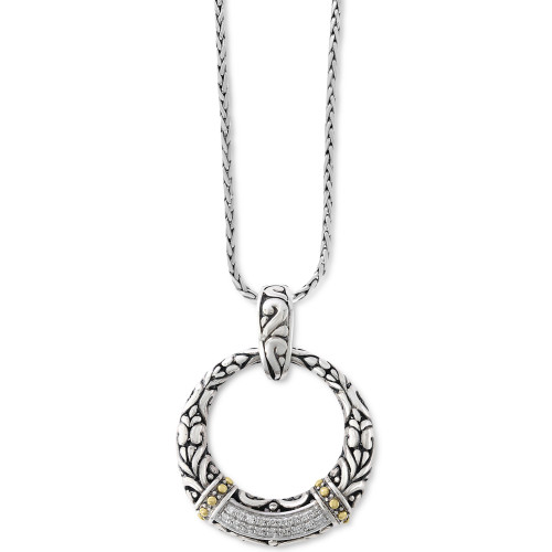 EFFY® Diamond Filigree Circle 18" Pendant Necklace (7/8 ct. t.w.) in Sterling Silver & 18k Gold
