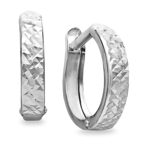10k White Gold Earrings, Diamond Cut Hinged Hoop Earrings