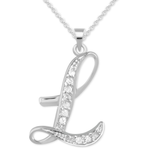Diamond L Initial 18" Pendant Necklace (1/10 ct. t.w.) in Sterling Silver
