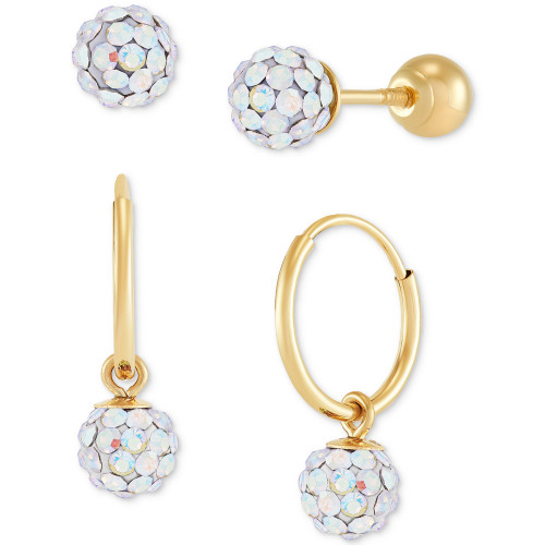 2-Pc. Set Crystal Ball Front & Back Stud & Dangle Hoop Earrings in 14k Gold