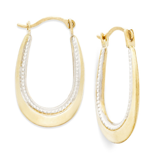 Two-Tone Oval Hoop Earrings in 10k Gold and Polished Rhodium