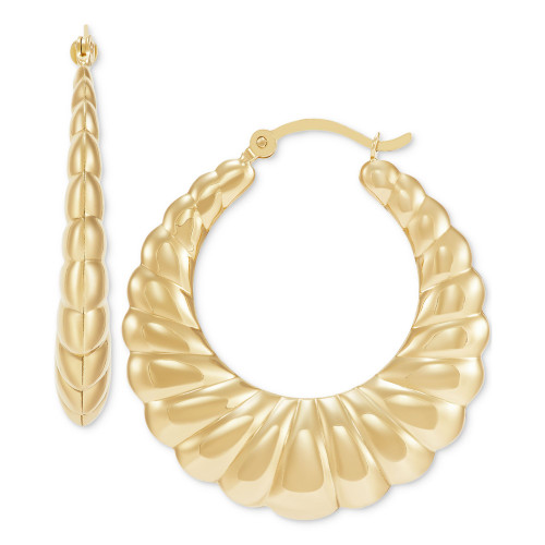 Scalloped Edge Tapered Medium Hoop Earrings in 10k Gold, 1-1/4"