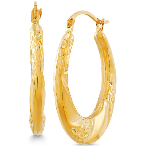 Small Textured Swirl Hoop Earrings in 14k Gold