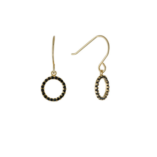 Black Spinel Circle Drop Earrings