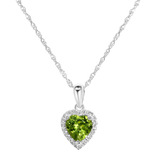 Peridot (3/4 ct. t.w.) & Diamond (1/10 ct. t.w.) Heart Pendant Necklace in 14k White Gold, 16" + 2" extender
