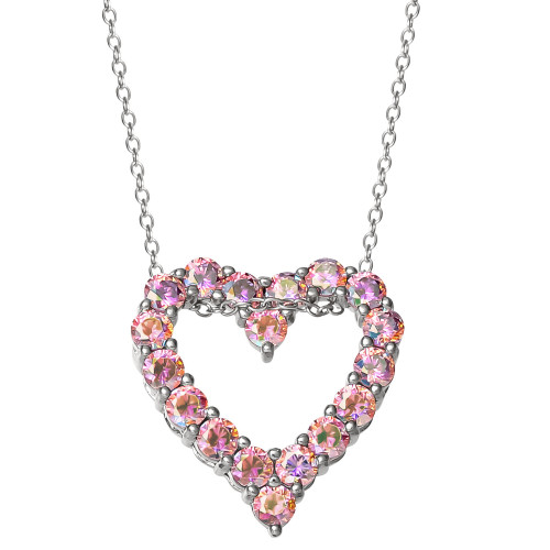 Pink Cubic Zirconia Open Heart 18" Pendant Necklace in Sterling Silver, Created for Macy's